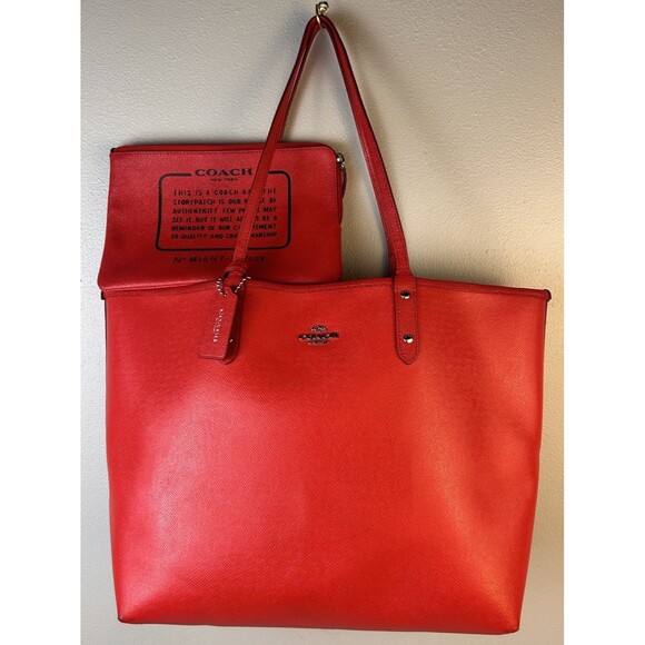 COACH F57669 Red REVERSIBLE CITY TOTE Attached WRISTLET Pouch Posey Floral - Picture 1 of 16